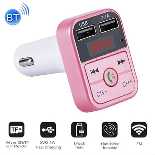 B2 Dual USB Charging Bluetooth FM Transmitter MP3 Music Player Car Kit, Support Hands-Free Call & TF Card & U Disk (Rose Gold)