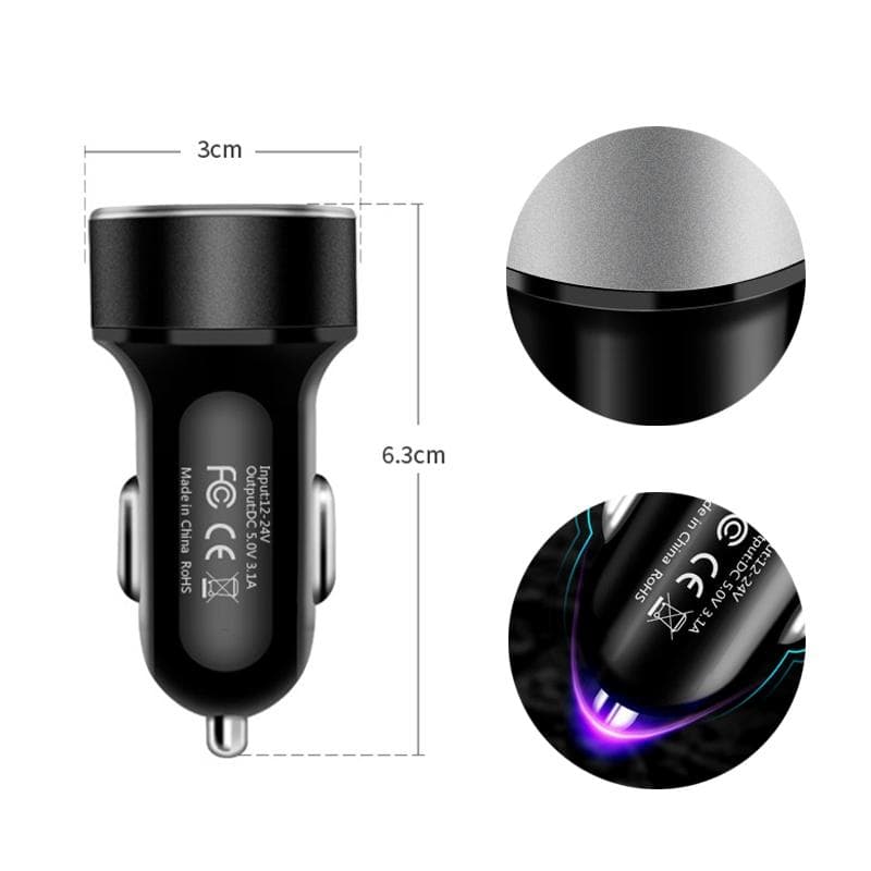 JMG-C016A 5V 3.1A Car Dual USB Charger with LED Display (Black)