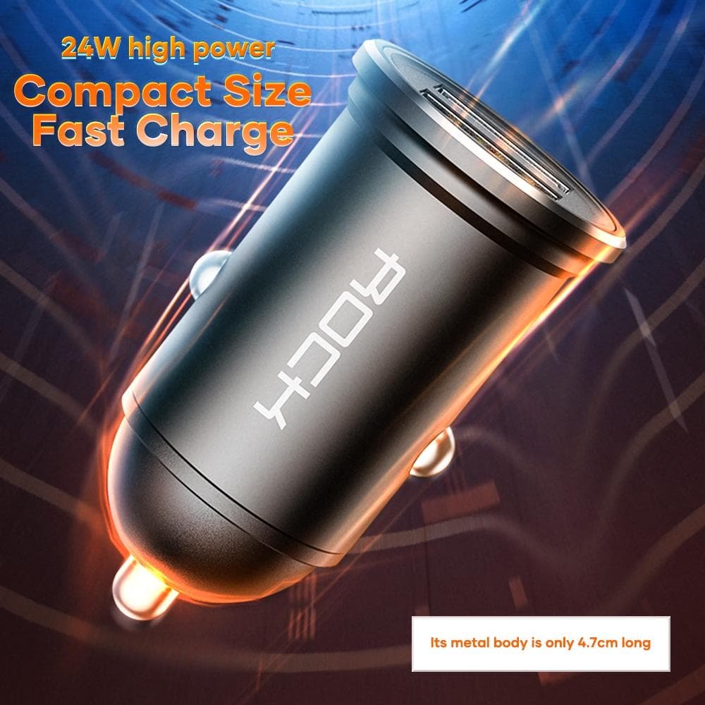 ROCK H11 4.8A 24W Mini Dual USB Car Charger (Black)