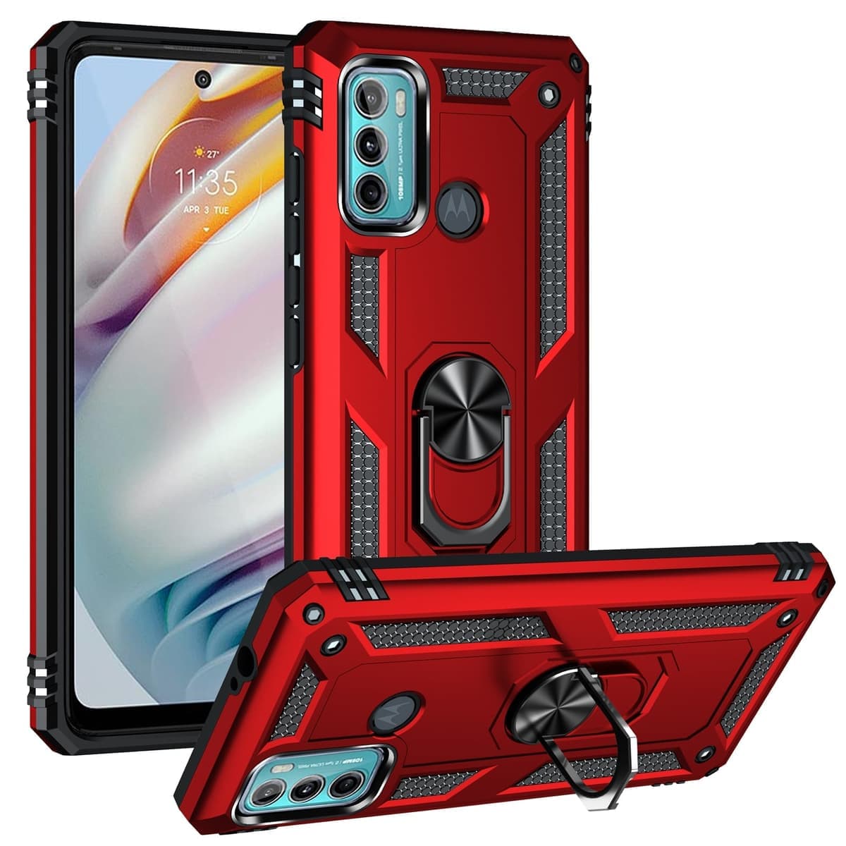 For Motorola Moto G60 / G40 Fusion Shockproof TPU + PC Protective Case with 360 Degree Rotating Holder (Red)
