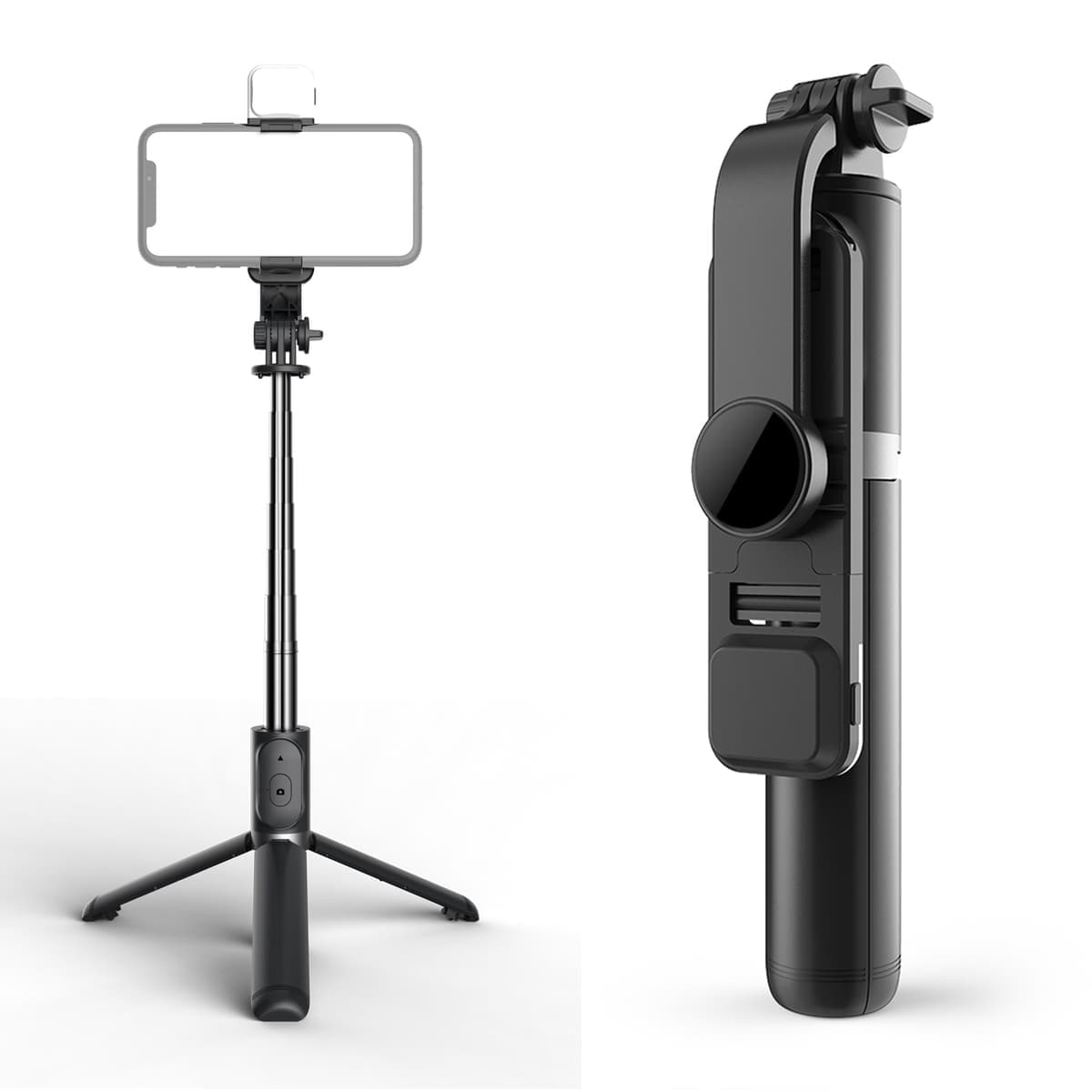 Q02S Fill Light Bluetooth Selfie Stick Tripod Mobile Phone Holder (Black)