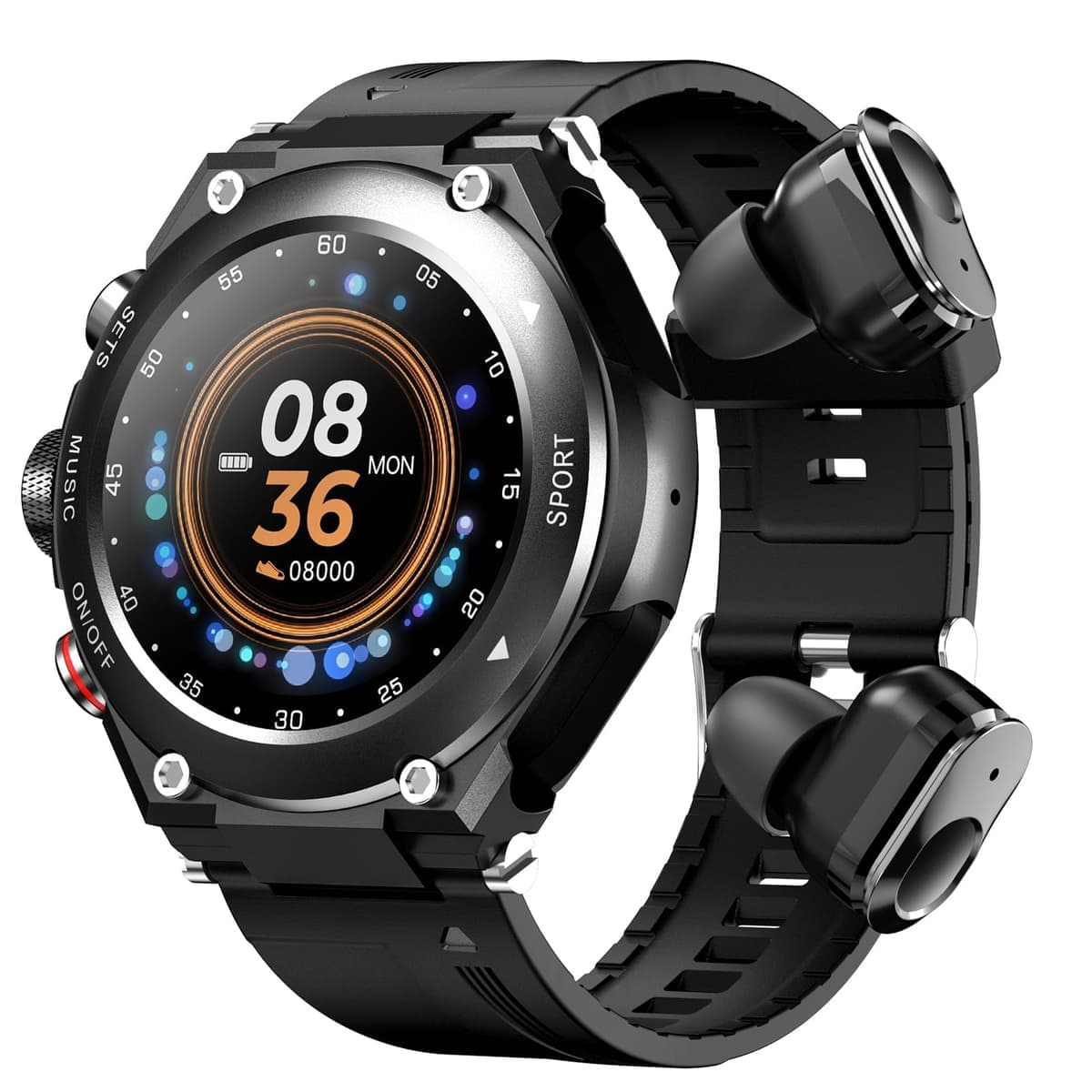 T92 1.28 inch IPS Touch Screen 2 in 1 Bluetooth Headset Smart Watch, Support Heart Rate Monitoring/Bluetooth Music (Black)