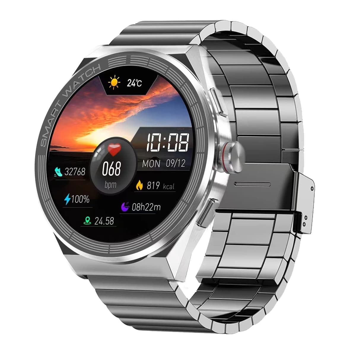 BM01 1.45 inch Steel Band IP68 Waterproof Smart Watch Support Bluetooth Call / NFC (Silver)