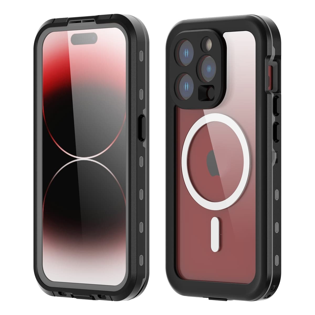 For iPhone 15 Pro Max RedPepper IP68 Waterproof MagSafe Phone Case (Black)