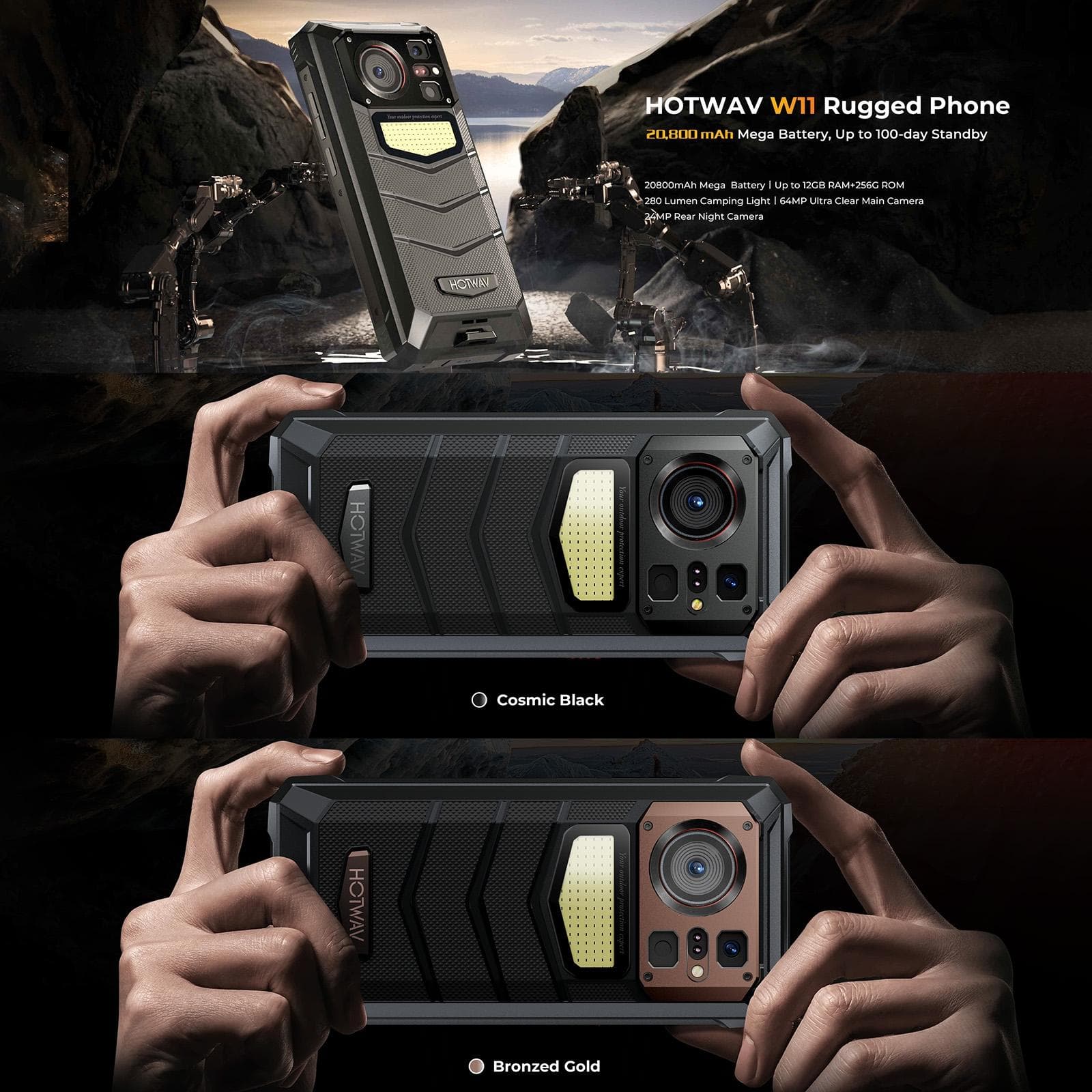 HOTWAV W11 Rugged Phone, 6GB+256GB, Night Vision, 20800mAh, 6.6 inch Android 13 MT8788 Octa Core, Network: 4G, OTG, Recording Call