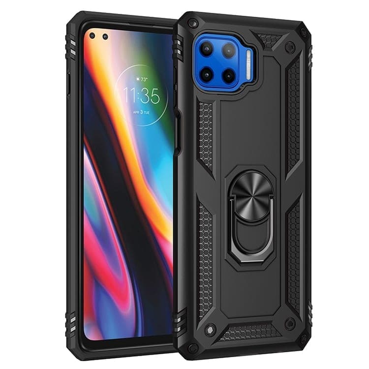 For Motorola Moto G 5G Plus Shockproof TPU + PC Protective Case with 360 Degree Rotating Holder (Black)