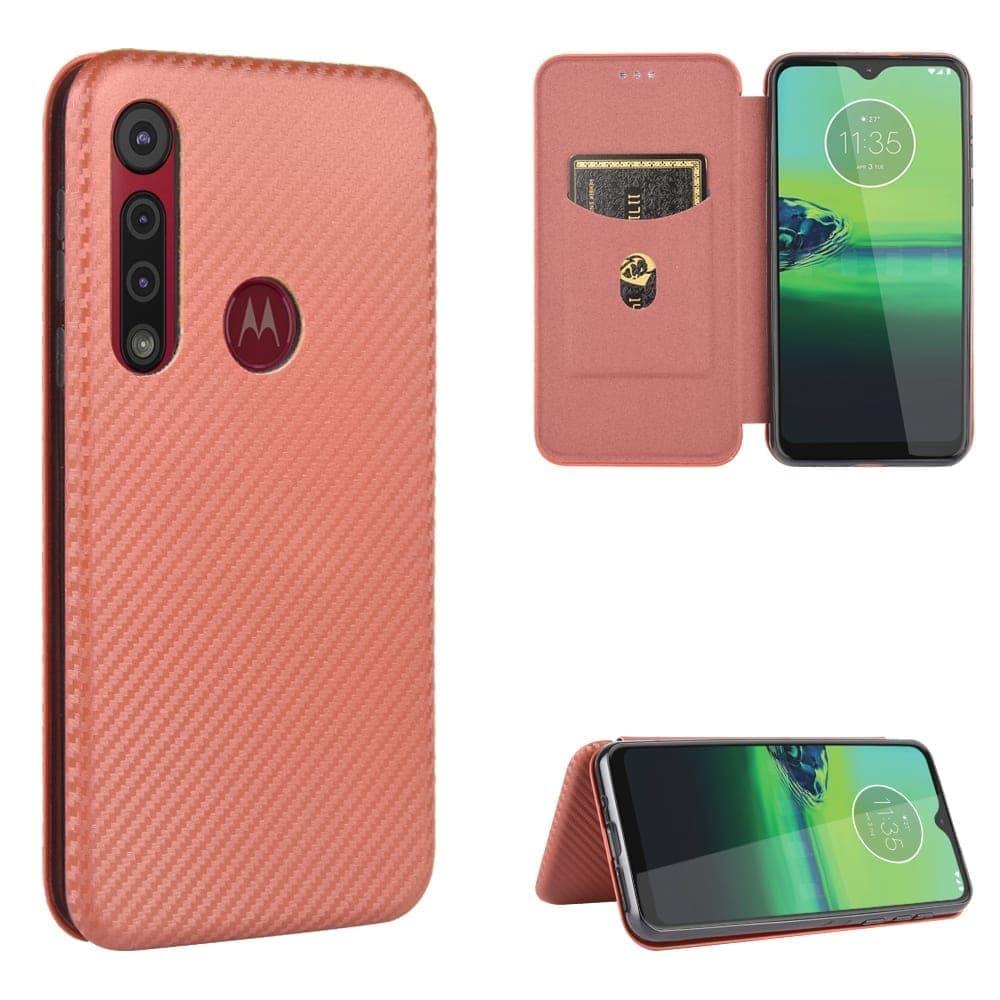 For Motorola Moto One Macro / G8 Play Carbon Fiber Texture Horizontal Flip TPU + PC + PU Leather Case with Rope & Card Slot