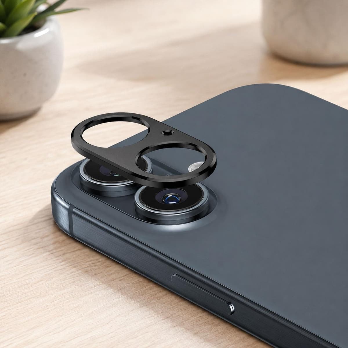 For iPhone 16 / 16 Plus XDcase Titanium Alloy Hollow Camera Lens Protector (Black)
