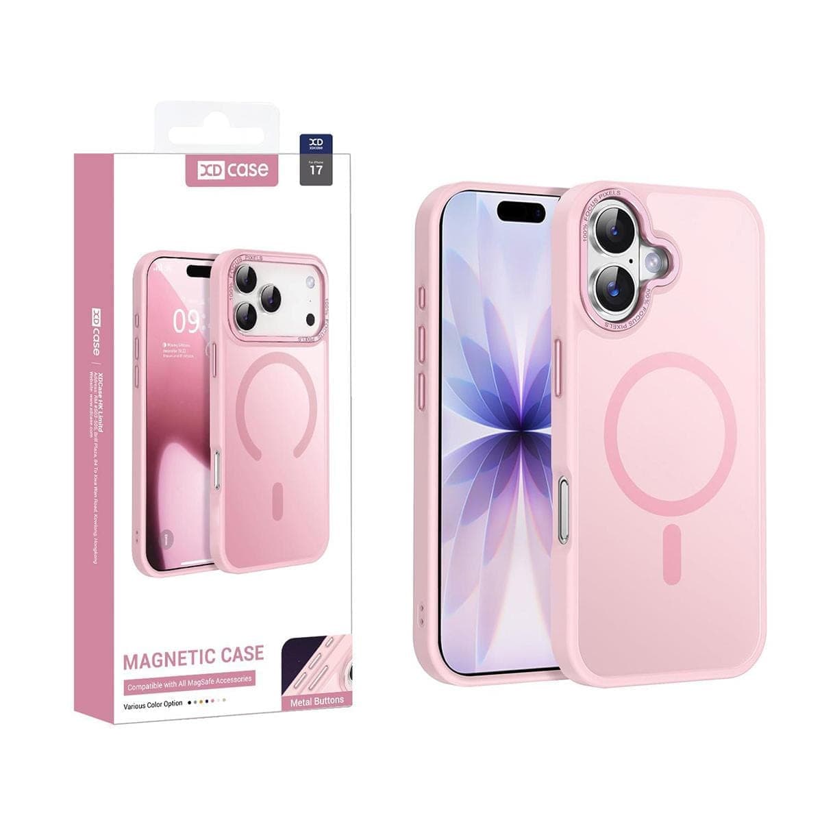 For iPhone 17 XDcase Metal Lens Frame Skin Feel Magnetic Phone Case (Pink)