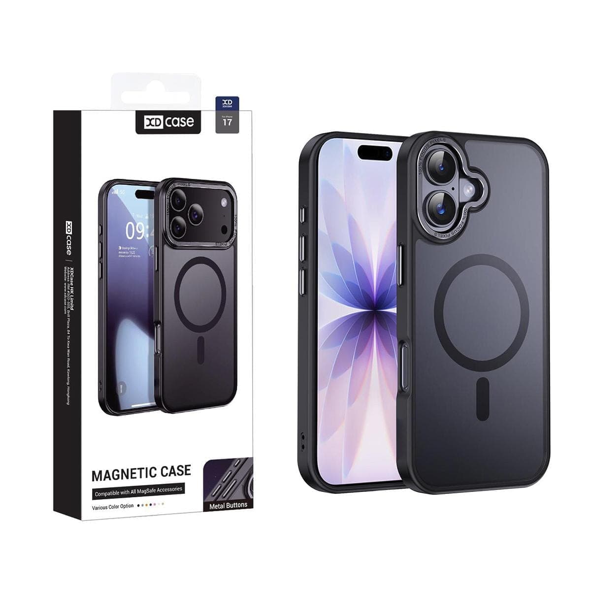 For iPhone 17 XDcase Metal Lens Frame Skin Feel Magnetic Phone Case (Black)