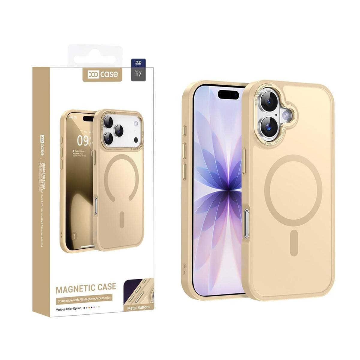 For iPhone 17 XDcase Metal Lens Frame Skin Feel Magnetic Phone Case (Gold)