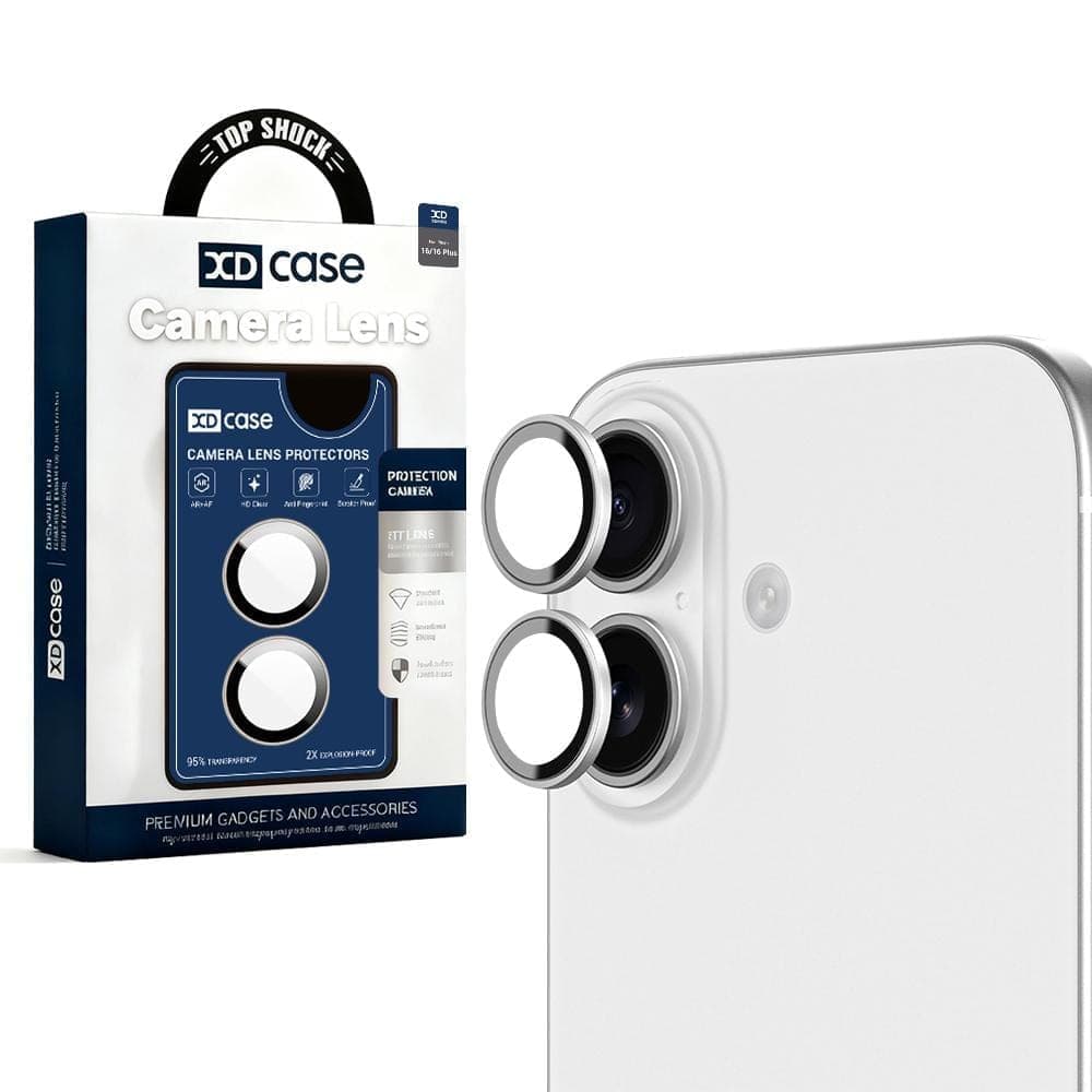 For iPhone 16 / 16 Plus XDcase AF + AR Hawkeye Camera Lens Protector with Alignment Tool (Silver)