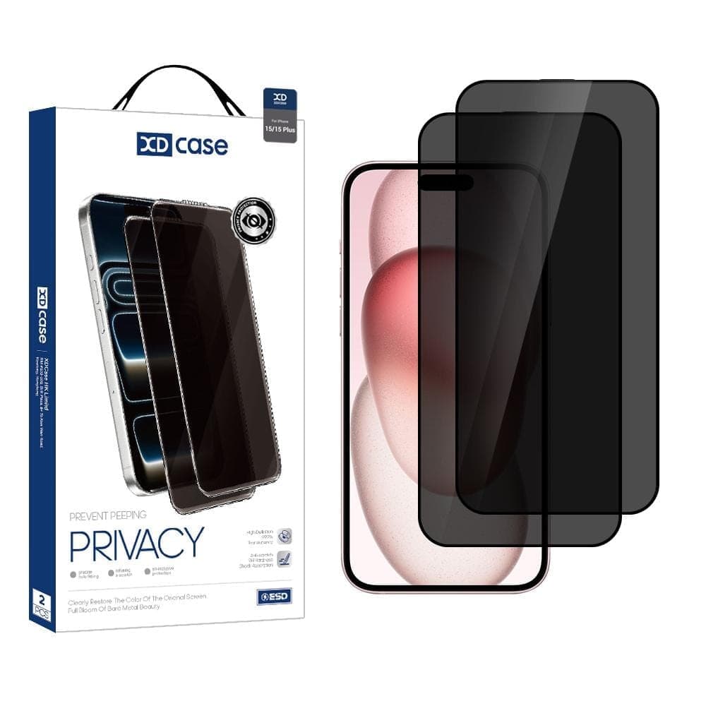 For iPhone 15 XDcase 2pcs / Pack Silk Screen Printed Anti-Peep Tempered Glass Screen Protector