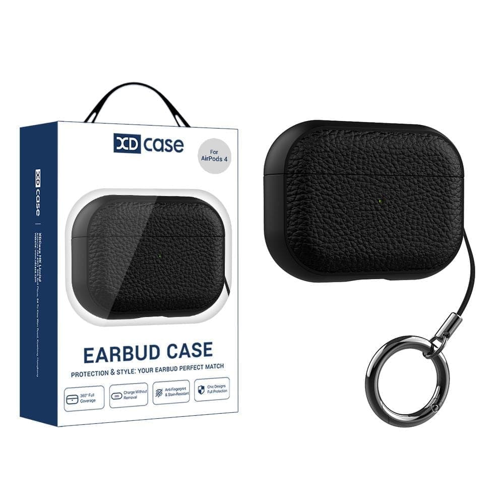 For AirPods 5 / 4 XDcase Lychee Texture TPU Earbuds Case with Buckle (Black)