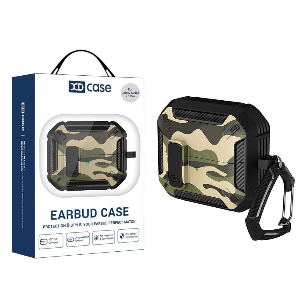 For Samsung Galaxy Buds3 / 3 Pro / 3 FE XDcase Camouflage Security Lock Earbuds Case with Carabiner