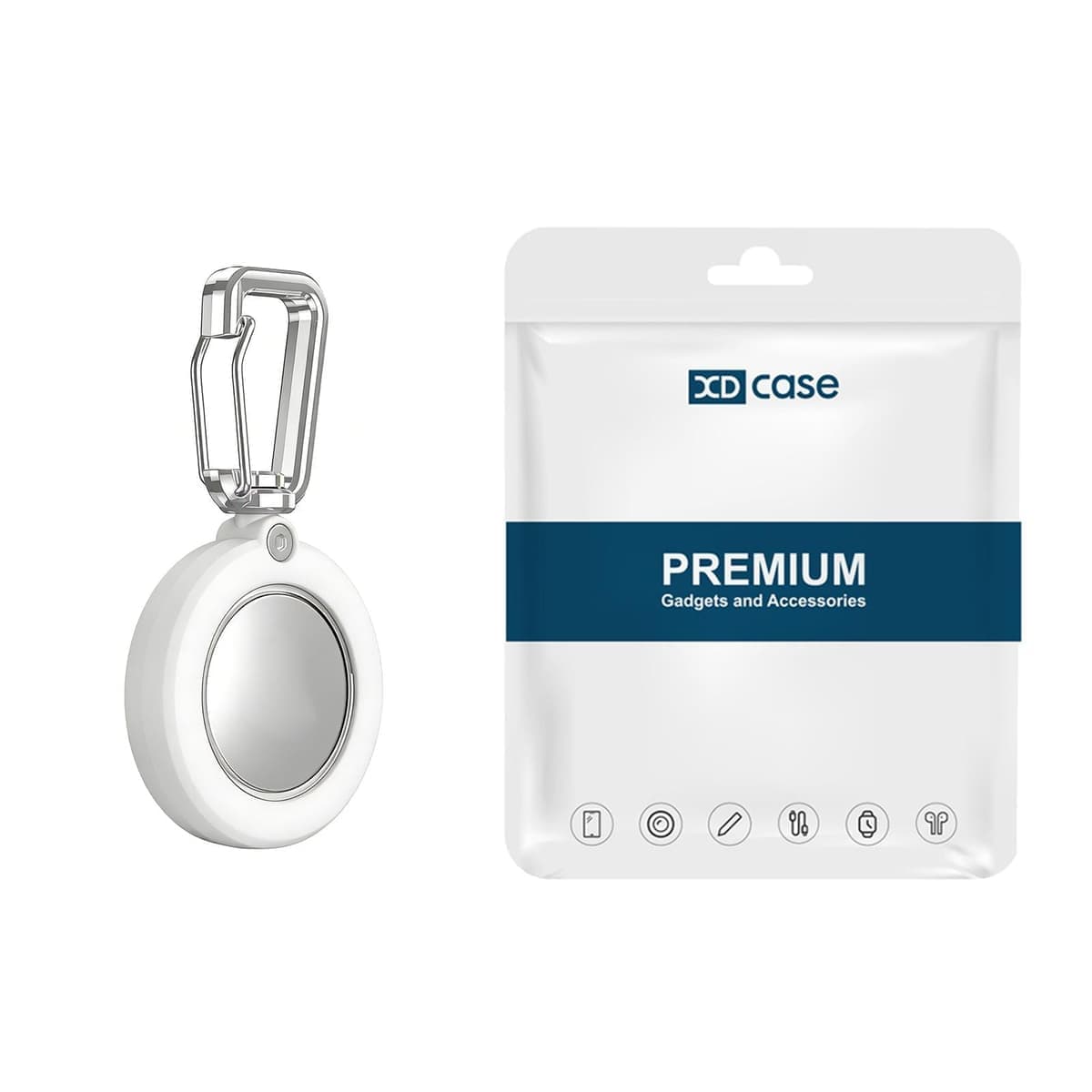 For AirTag 2nd Gen / 1st Gen XDcase Fully Enclosed Waterproof Protective Case with Hook (White)