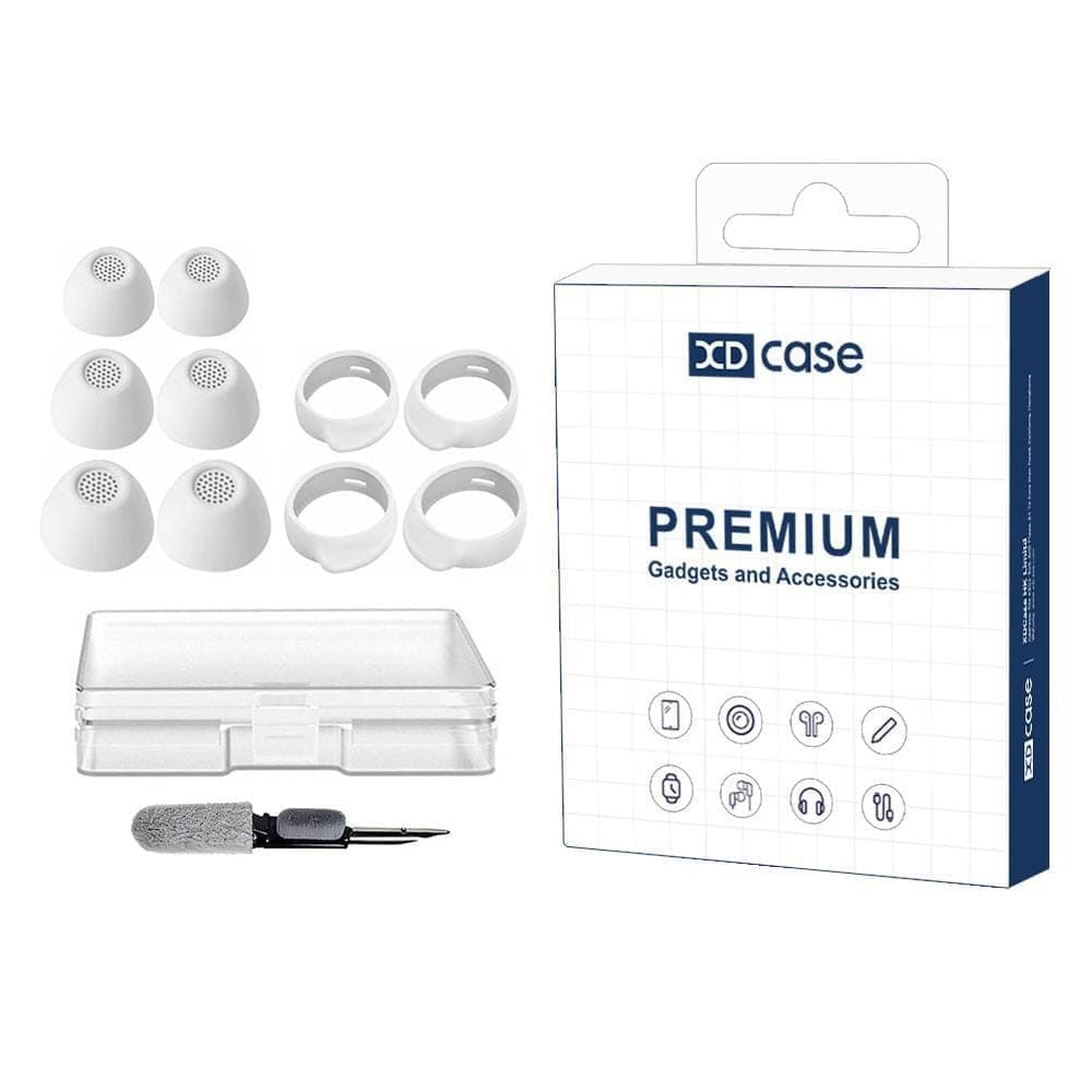 For Samsung Galaxy Buds FE XDcase 3 Pairs Replacement Silicone Ear Tips & Ear Hooks Kit, S/M/L Size, Cleaning Brush Color Random (White)