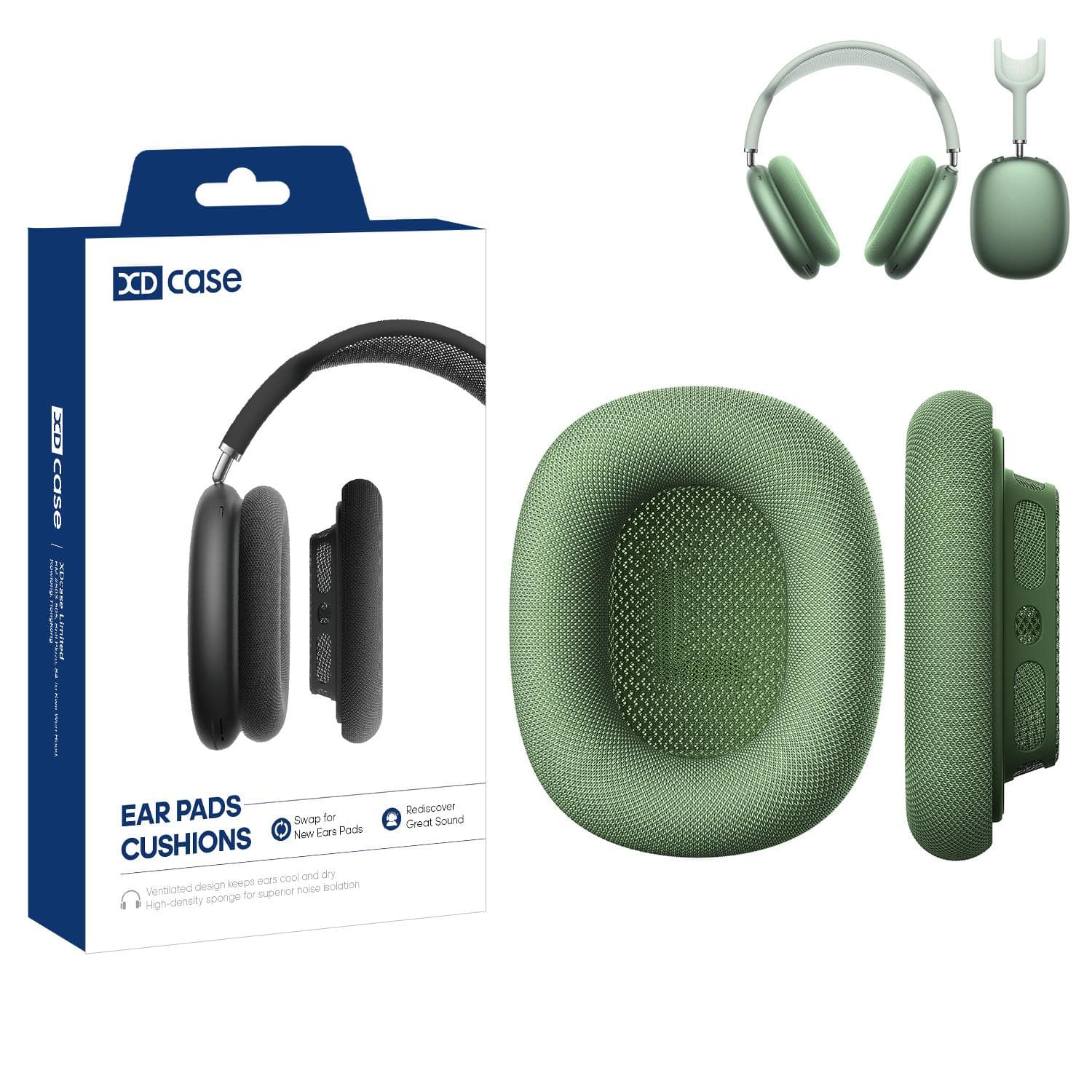 For AirPods Max XDcase 1 Pair Mesh Fabric Magnetic Replacement Sponge Ear Pads (Green)