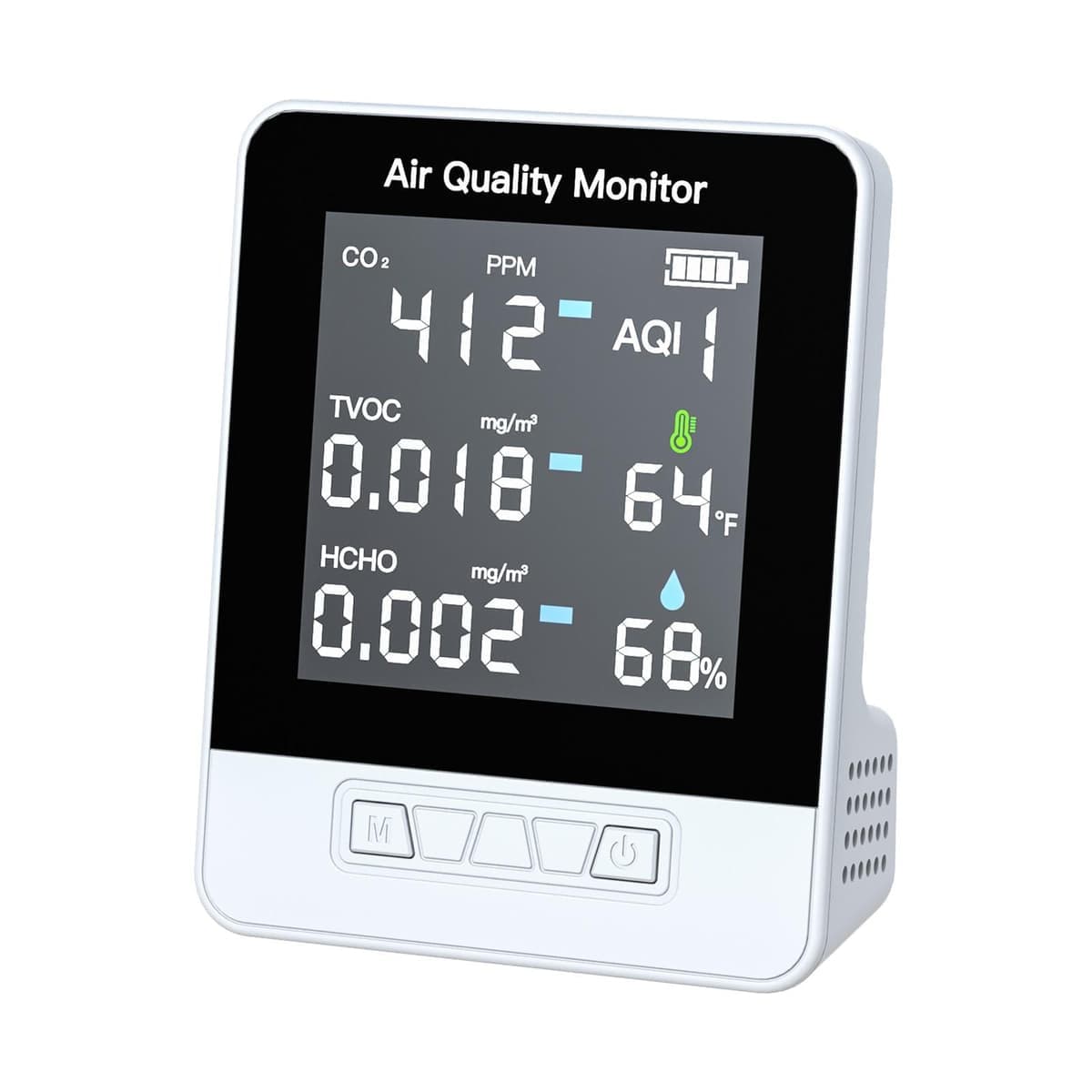 DA10 6-in-1 Smart Air Quality Monitor with 2.8-inch LCD Screen (White)
