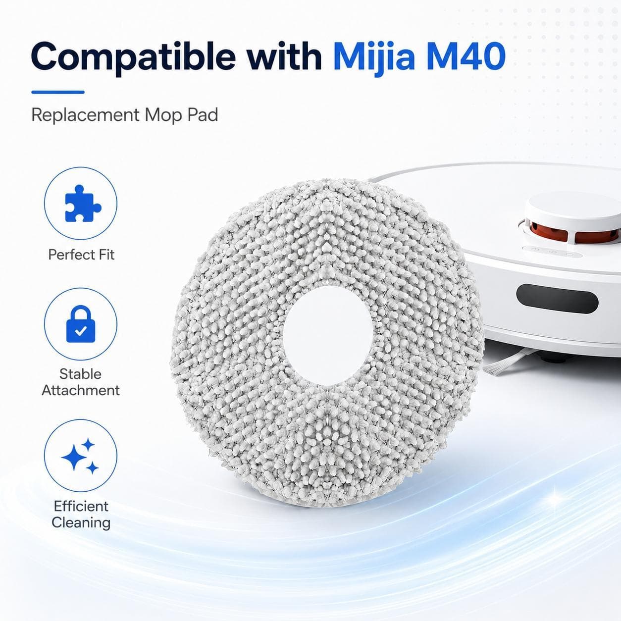 Replacement Accessories for Xiaomi Mijia M40 Robot Vacuum Cleaner, Specification:Light Gray Mop Pad