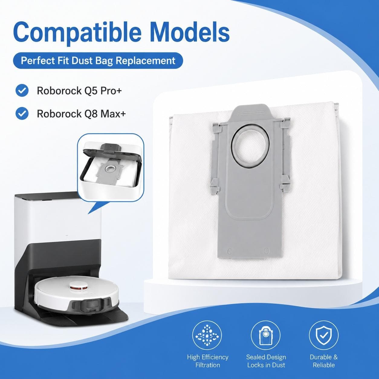 Replacement Accessories for Roborock Q5 Pro / Q5 Pro+ / Q8 Max / Q8 Max+ Robot Vacuum Cleaner, Specification:Dust Bag