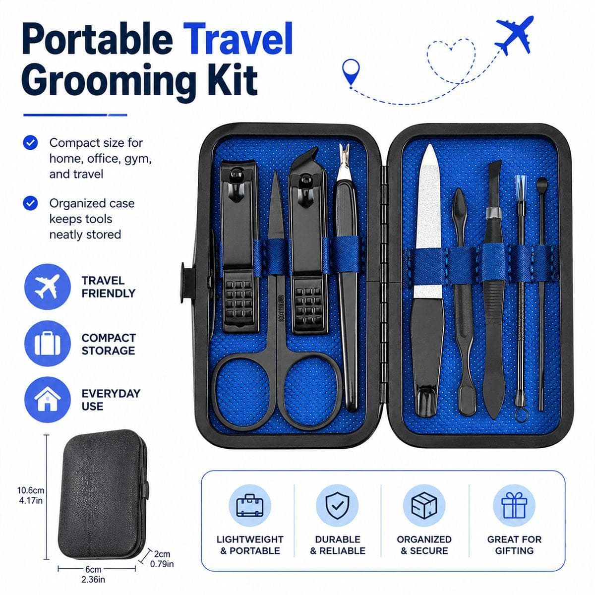 9pcs/Set Portable Stainless Steel Nail Clipper Manicure Tool Set
