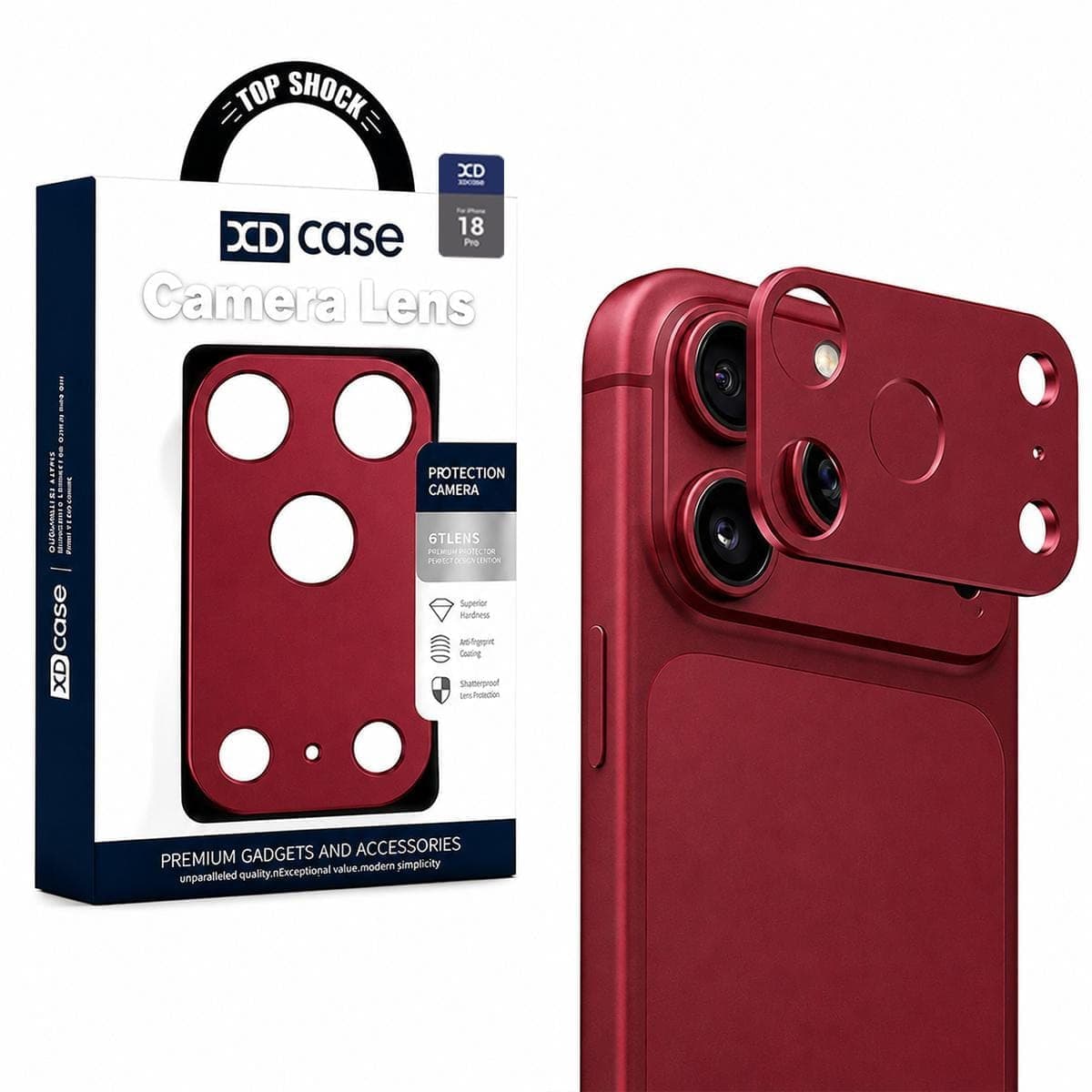 For iPhone 18 Pro XDcase Metal Flat & Hollow Camera Lens Protector (Red)