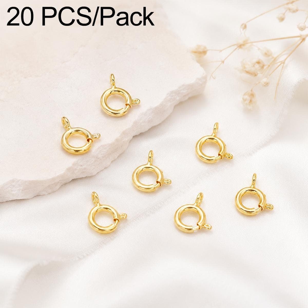20 PCS/Pack Real Gold Plated Copper Spring Ring Clasps Q Round Clasps for DIY Necklace & Bracelet Jewelry Making, Size:5.5mm(18K Real Gold)
