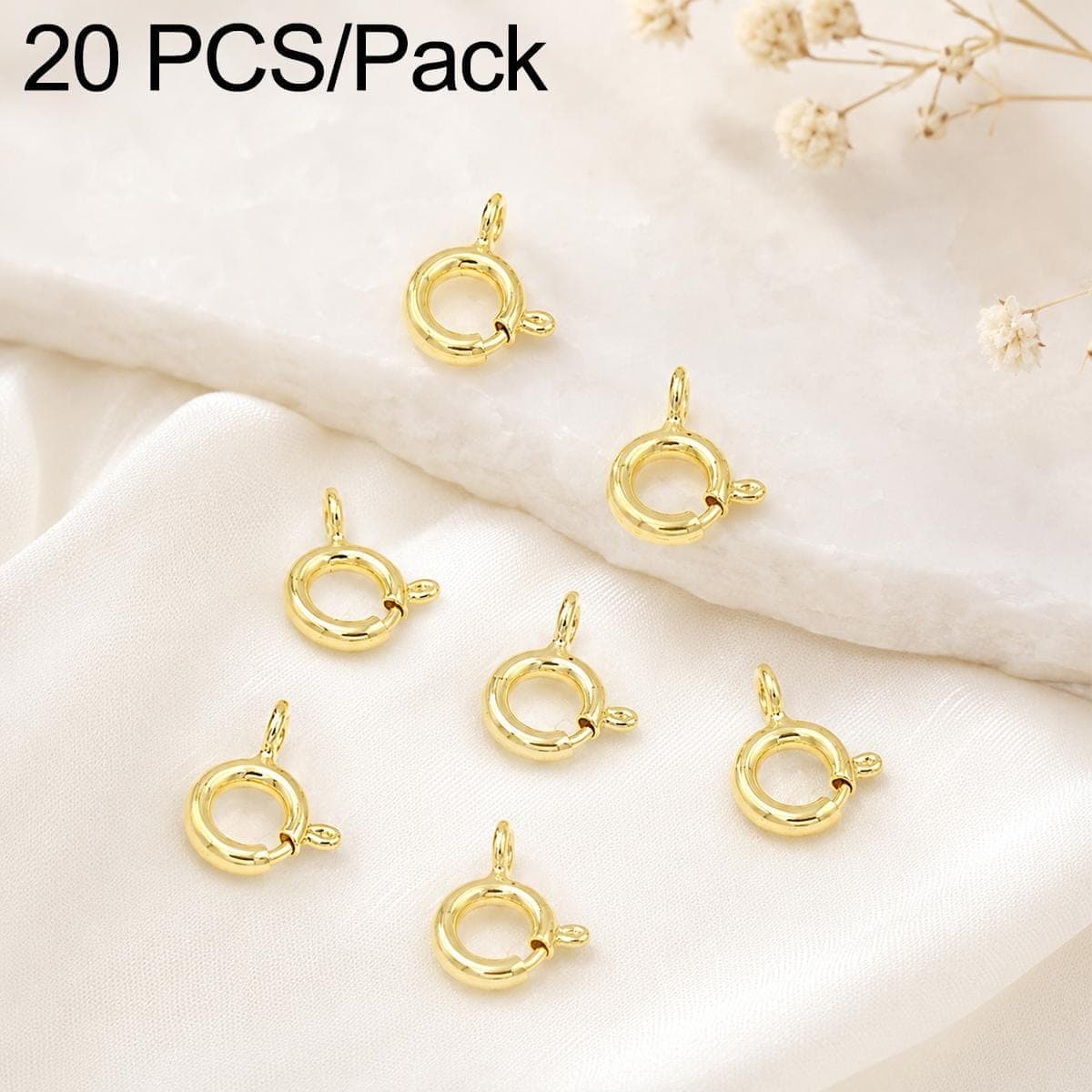 20 PCS/Pack Real Gold Plated Copper Spring Ring Clasps Q Round Clasps for DIY Necklace & Bracelet Jewelry Making, Size:5.5mm(14K Real Gold)