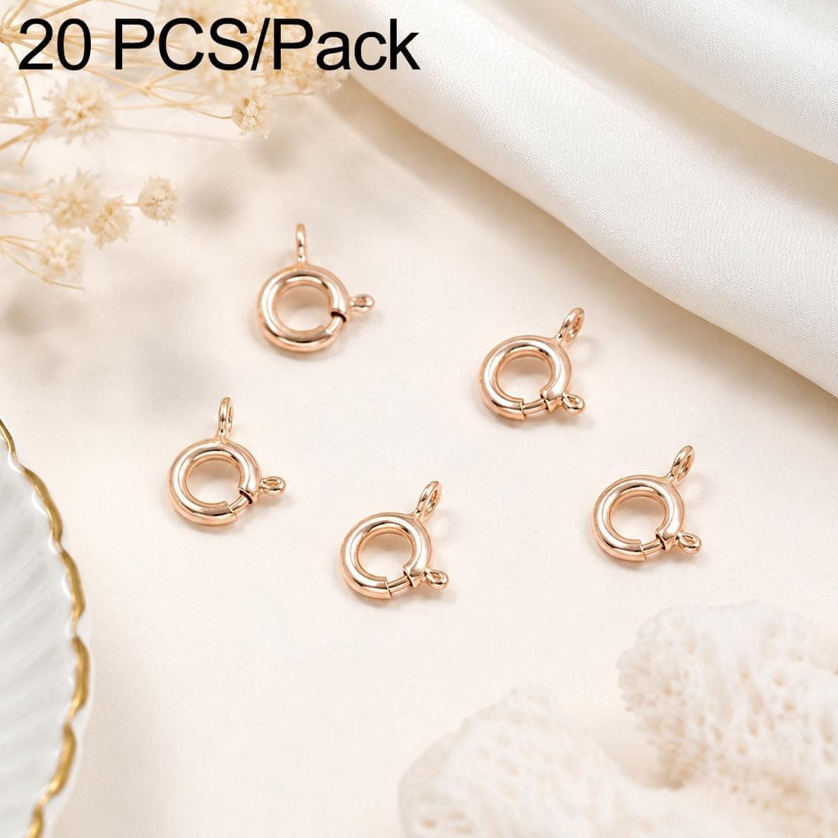 20 PCS/Pack Real Gold Plated Copper Spring Ring Clasps Q Round Clasps for DIY Necklace & Bracelet Jewelry Making, Size:5.5mm