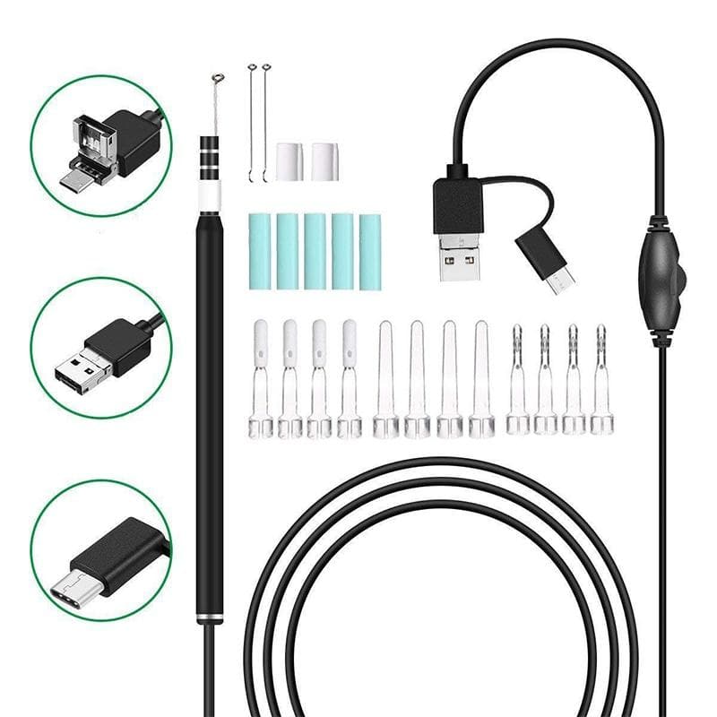 i95 3 in 1 USB Ear Scope Inspection HD 0.3MP Camera Visual Ear Spoon for OTG Android Phones & PC & MacBook, 1.75m Length Cable (Yellow + White)
