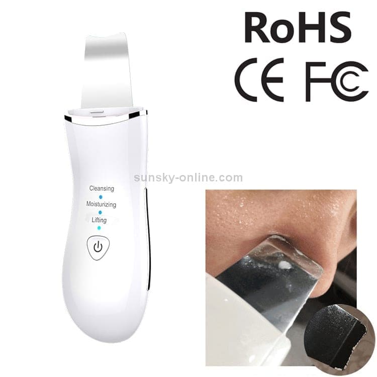 BLK-D016 Ultrasonic Beauty Shovel Skin Machine Vibration Household Facial Cleaning and Washing Massage Instrument Beauty Instrument (White)