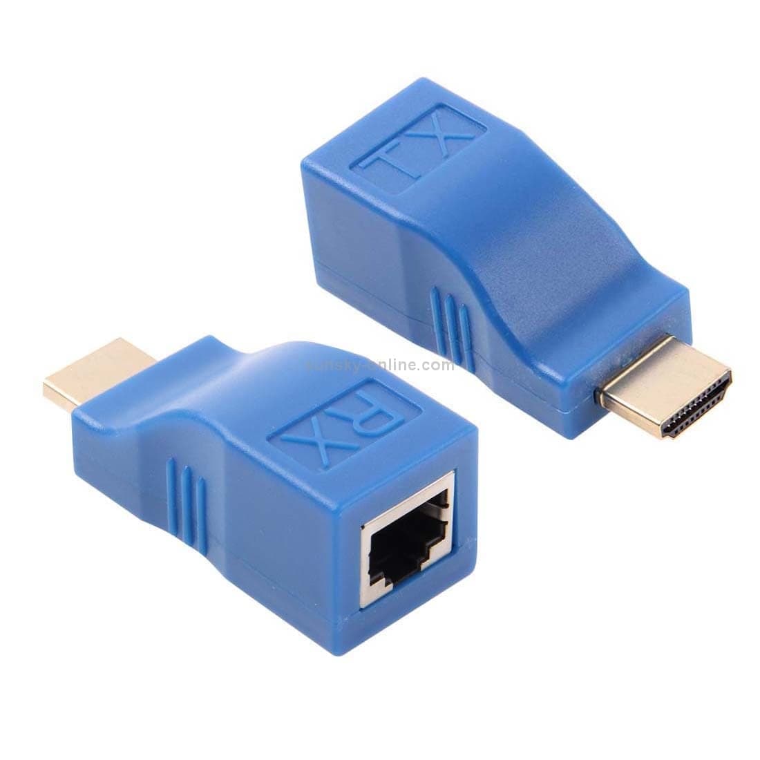 HDMI to RJ45 Extender Adapter (Receiver & Transmitter) by Cat-5e/6 Cable, Transmission Distance: 30m (Blue)