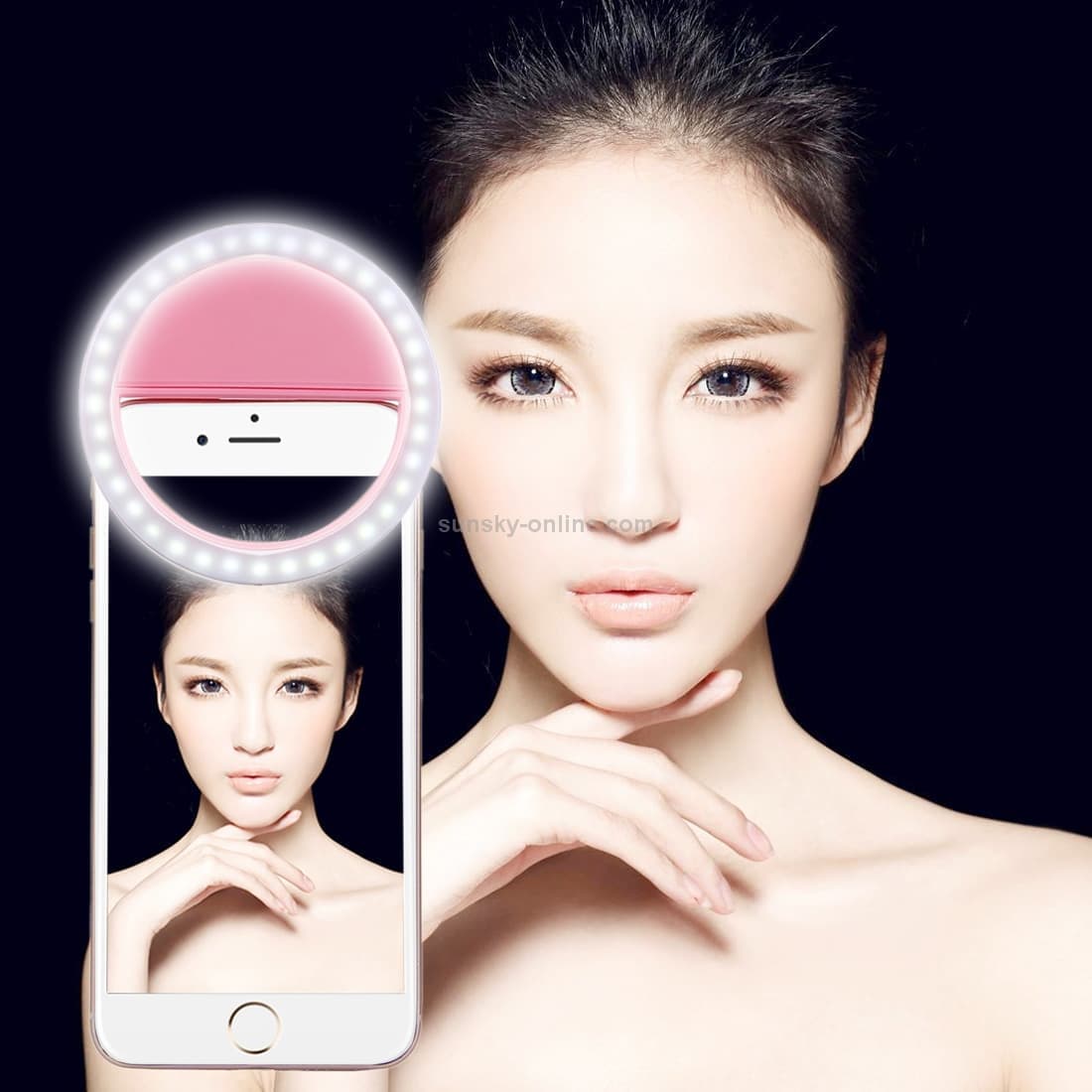 Charging Selfie Beauty Light For iPhone, Galaxy, Huawei, Xiaomi, LG, HTC and Other Smart Phones with Adjustable Clip & USB Cable (Pink)