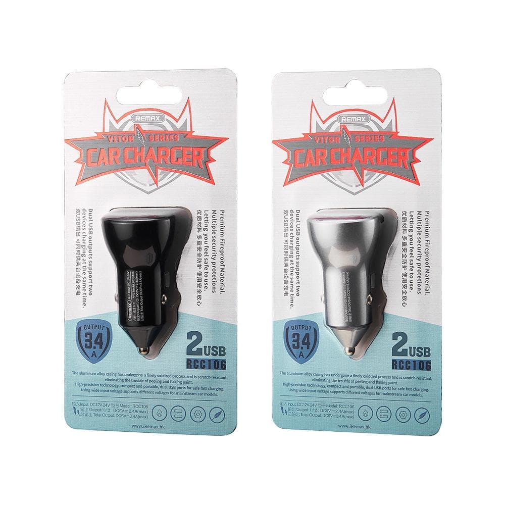 REMAX RCC106 Vitor Series 3.4A Dual USB Interface Car Charger with Digital Display (Silver)