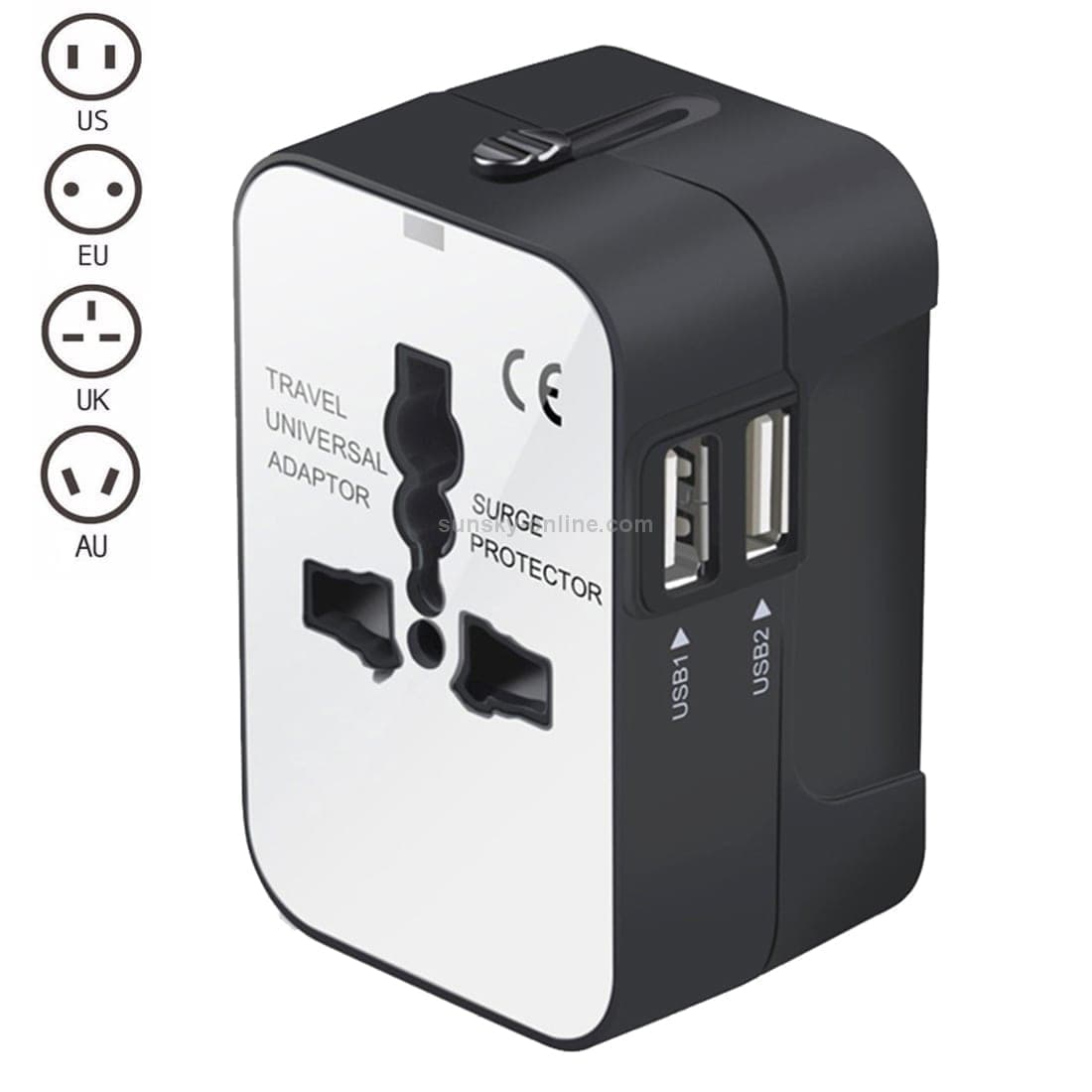 Portable Multi-function Dual USB Ports Global Universal Travel Wall Charger Power Socket, For iPad , iPhone, Galaxy, Huawei, Xiaomi, LG, HTC and Other Smart Phones, Rechargeable Devices (Black)