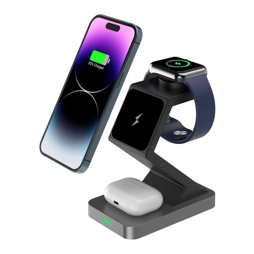 X3 15W 3 in 1 Magnetic Wireless Charger for iPhone, Apple Watch, AirPods (Black)