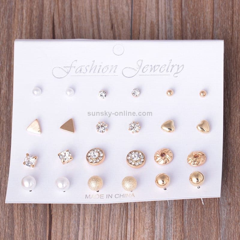 12 Pair Sets Assorted Multiple Stud Earrings Jewelry Set with Card for Women and Girls (Gold)