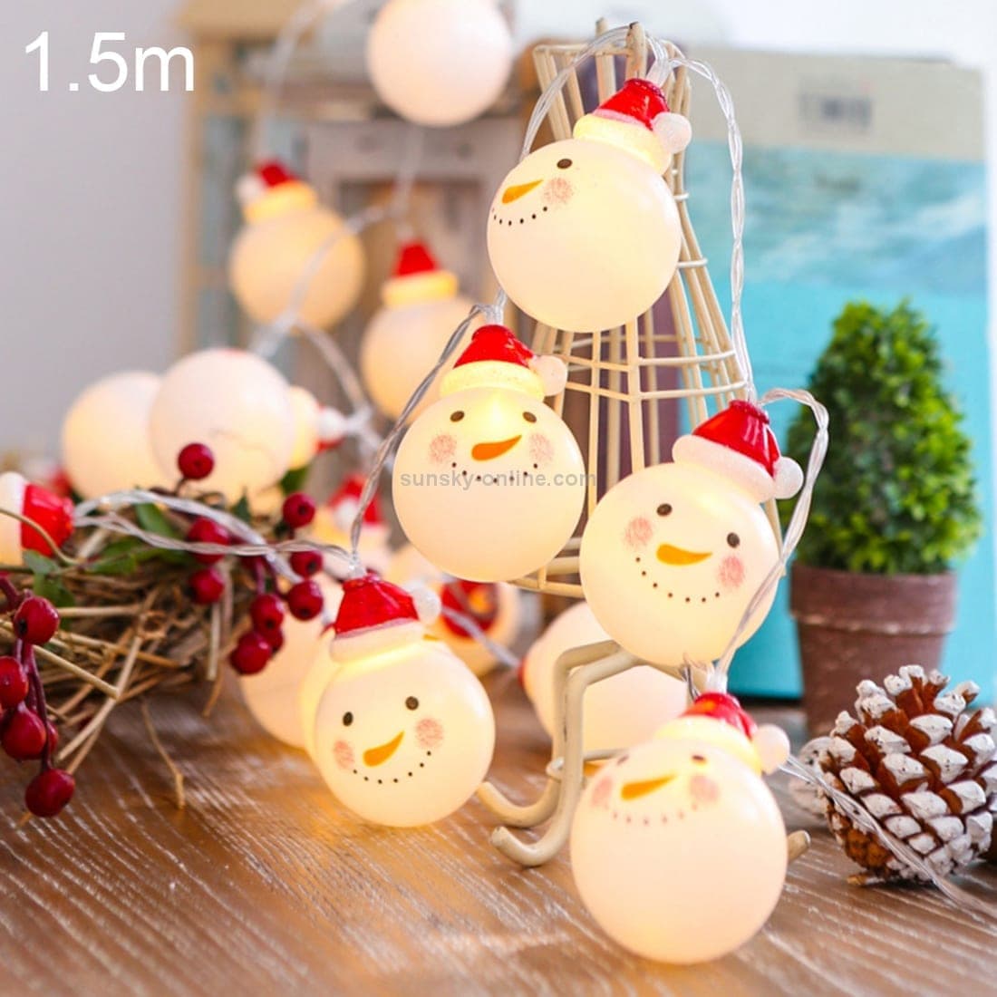 1.5m Snowman LED Holiday String Light, 10 LEDs 2 x AA Batteries Box Powered Warm Fairy Decorative Lamp for Christmas, Party, Bedroom