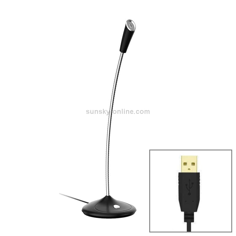 BK Desktop Gooseneck Adjustable USB Wired Audio Microphone, Built-in Sound Card, Compatible with PC / Mac for Live Broadcast, Show, KTV, etc. (Black)
