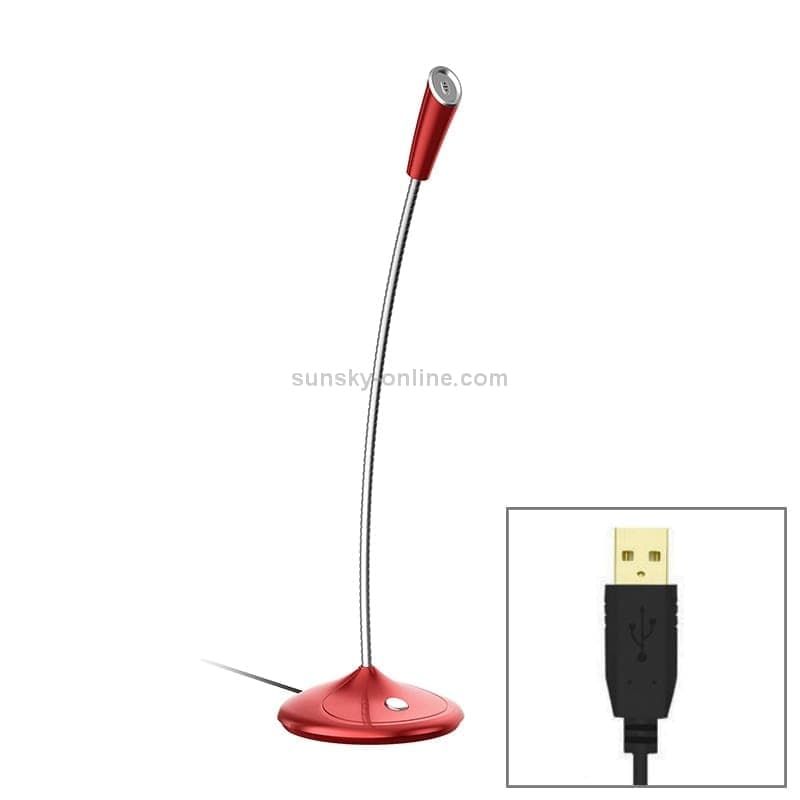 BK Desktop Gooseneck Adjustable USB Wired Audio Microphone, Built-in Sound Card, Compatible with PC / Mac for Live Broadcast, Show, KTV, etc. (Red)