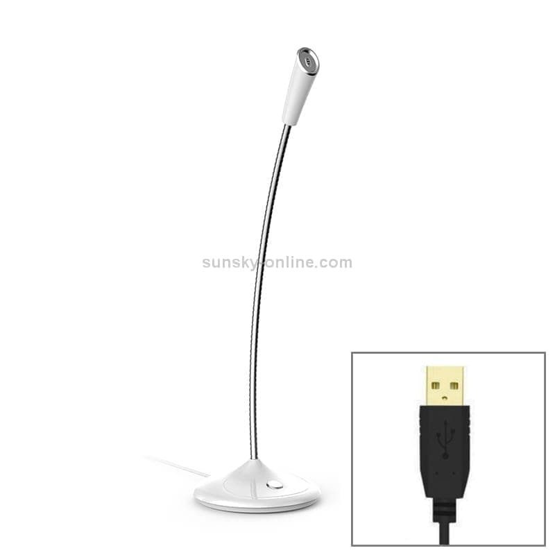 BK Desktop Gooseneck Adjustable USB Wired Audio Microphone, Built-in Sound Card, Compatible with PC / Mac for Live Broadcast, Show, KTV, etc. (White)