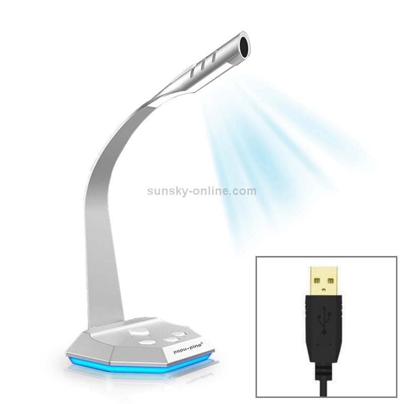 K3 Desktop Omnidirectional USB Wired Dual Mic Condenser Microphone with LED Night Light, Compatible with PC / Mac for Live Broadcast, Show, KTV, etc (Silver)