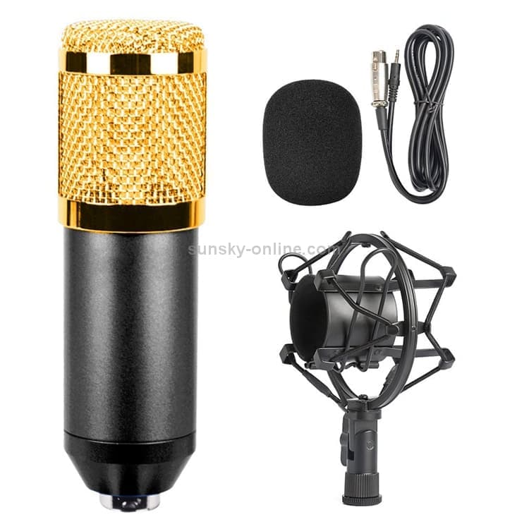 BM-800 3.5mm Studio Recording Wired Condenser Sound Microphone with Shock Mount, Compatible with PC / Mac for Live Broadcast Show, KTV, etc. (Black)