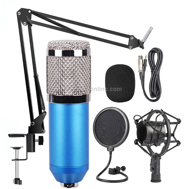 BM-800 Network K-Song Dedicated High-end Metal Shock Mount Microphone Set (Blue)