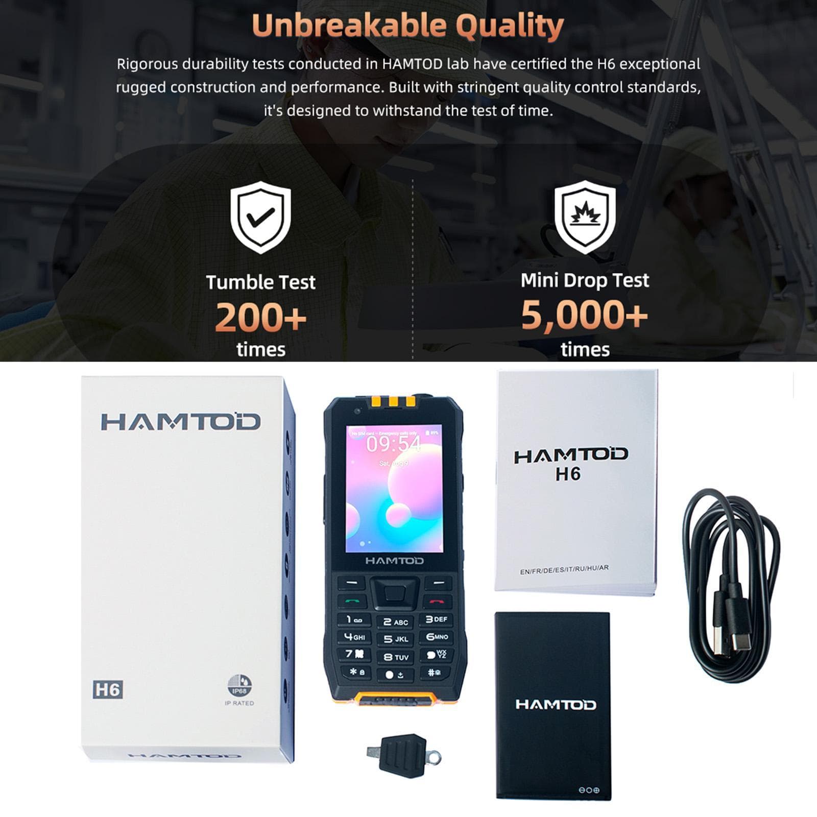 HAMTOD H6 Rugged Phone, 3GB+32GB, 2.83 inch Android 11 UNISOC SC9832E Quad-core, Network: 4G, Support VoLTE, SOS, Google, Whatsapp, Twitter, Facebook, FM (Black)