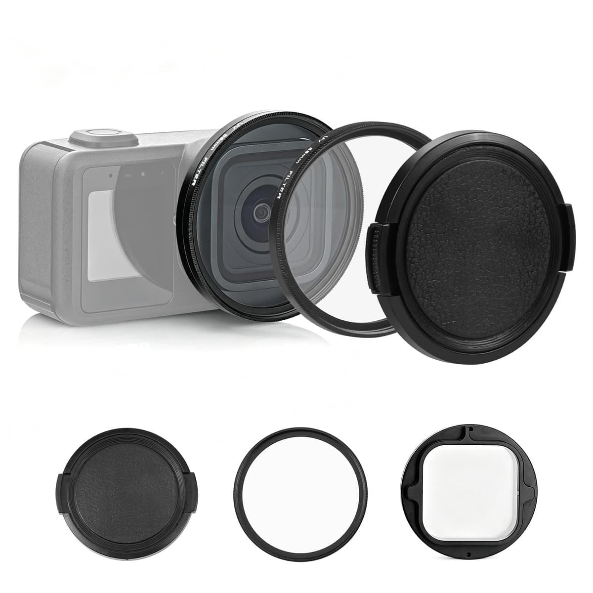 PULUZ 58mm UV Lens Filter Adapter Ring for GoPro MISSION 1 / 1 PRO, with Lens Cover (Black)