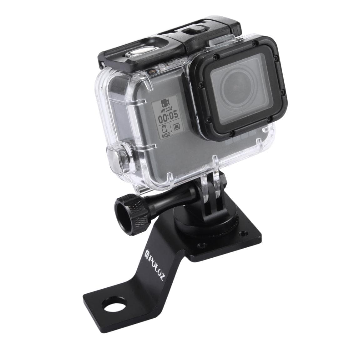 PULUZ Aluminum Alloy Motorcycle Fixed Holder Mount with Tripod Adapter & Screw for GoPro, Insta360, DJI and Other Action Cameras (Black)