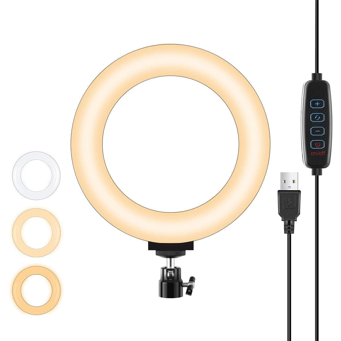 PULUZ 6.2 inch 16cm USB 3 Modes Dimmable LED Ring Vlogging Photography Video Lights with Tripod Ball Head (Black)