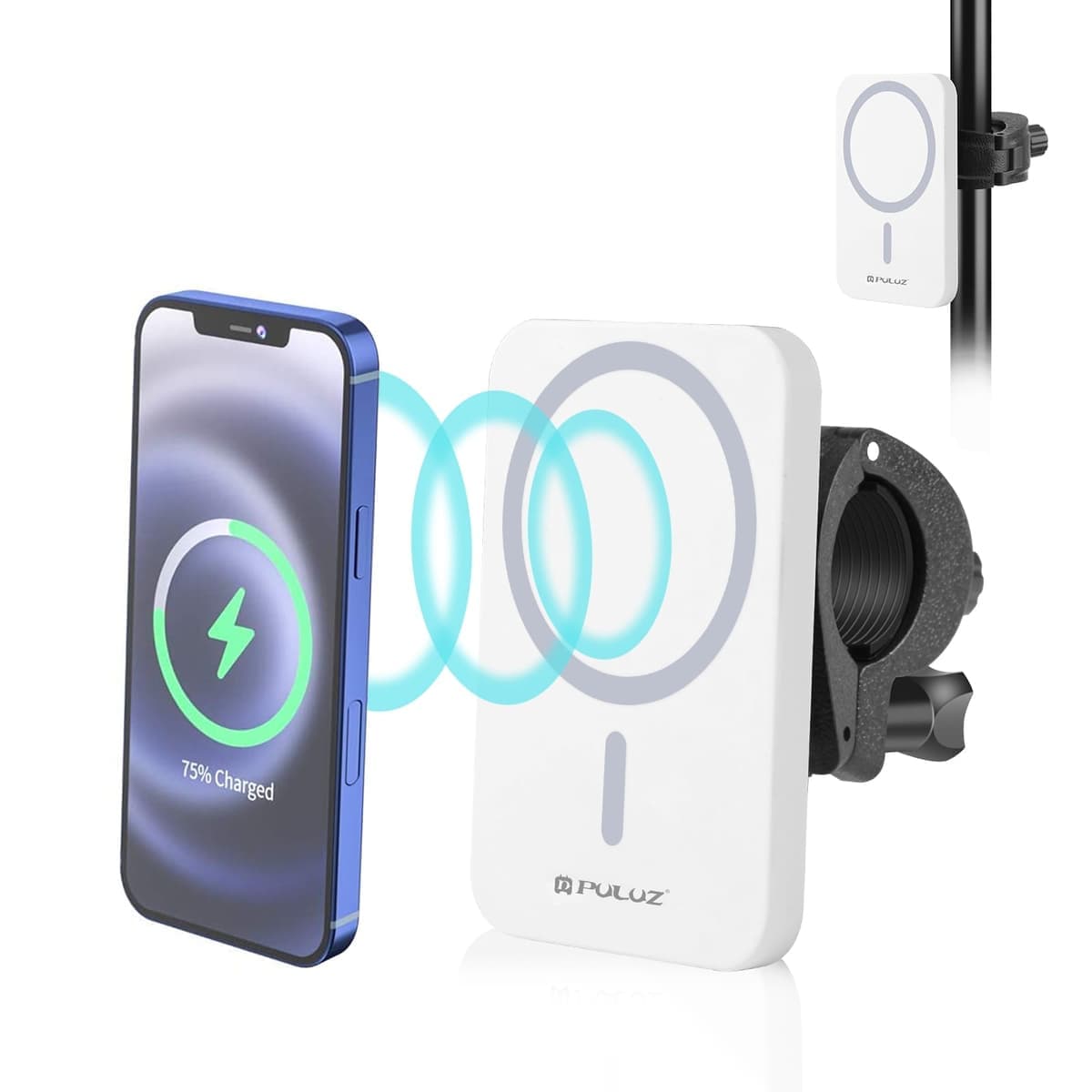 PULUZ 15W Magnetic Qi Wireless Charger Vlogging Phone Clamp Holder (White)